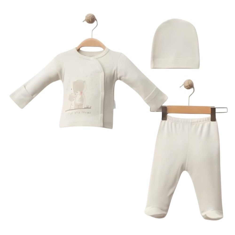 Σετ Νεογέννητο 3Τμχ Για Αγόρι  0-3 Μηνών Εκρού