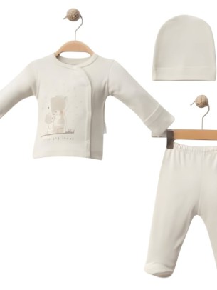 Σετ Νεογέννητο 3Τμχ Για Αγόρι  0-3 Μηνών Εκρού