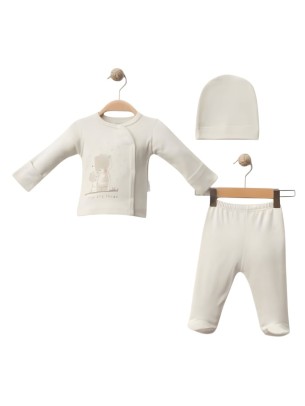 Σετ Νεογέννητο 3Τμχ Για Αγόρι  0-3 Μηνών Εκρού