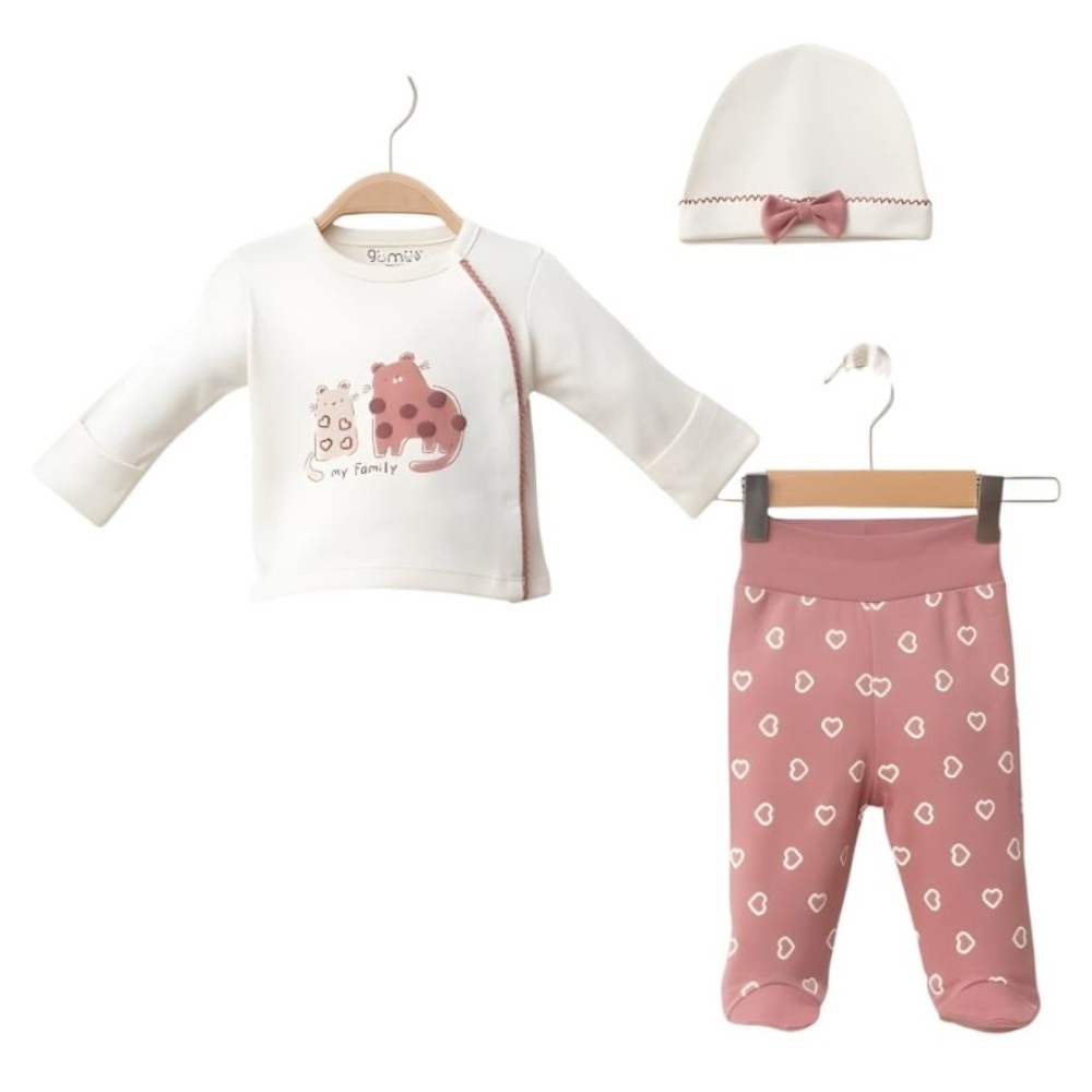 Σετ Νεογέννητο 3Τμχ Για Κορίτσι 0-3 Μηνών Εκρού-Κοραλί