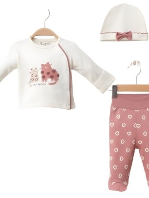 Σετ Νεογέννητο 3Τμχ Για Κορίτσι 0-3 Μηνών Εκρού-Κοραλί