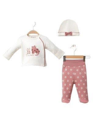 Σετ Νεογέννητο 3Τμχ Για Κορίτσι 0-3 Μηνών Εκρού-Κοραλί