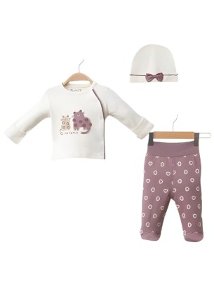 Σετ Νεογέννητο 3Τμχ Για Κορίτσι 0-3 Μηνών Εκρού-Μωβ