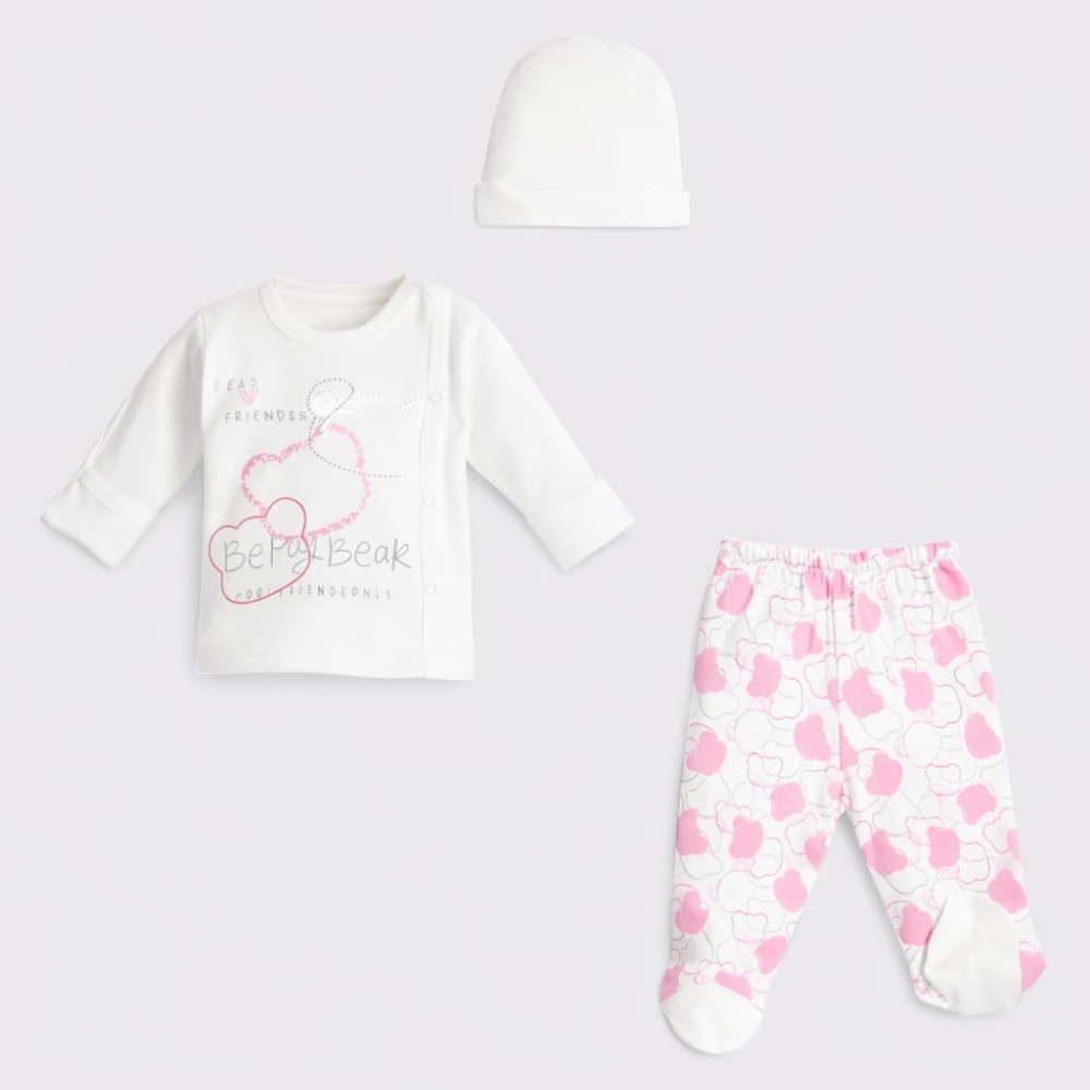 Σετ Νεογέννητο 3Τμχ Για Κορίτσι 0-3 Μηνών Λευκό-Ροζ