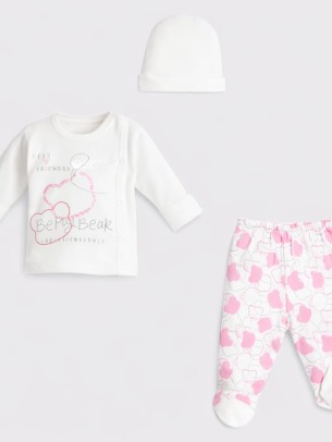 Σετ Νεογέννητο 3Τμχ Για Κορίτσι 0-3 Μηνών Λευκό-Ροζ