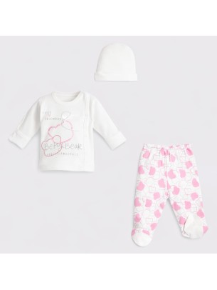 Σετ Νεογέννητο 3Τμχ Για Κορίτσι 0-3 Μηνών Λευκό-Ροζ