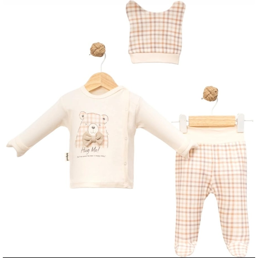 Σετ Νεογέννητο 3Τμχ Για Αγόρι  0-3 Μηνών Εκρού-Καφέ