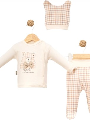 Σετ Νεογέννητο 3Τμχ Για Αγόρι  0-3 Μηνών Εκρού-Καφέ