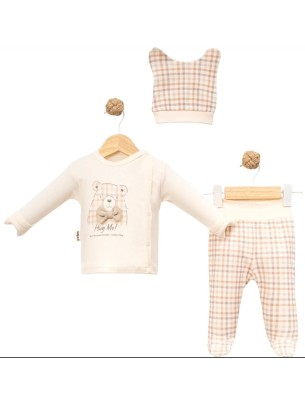 Σετ Νεογέννητο 3Τμχ Για Αγόρι  0-3 Μηνών Εκρού-Καφέ