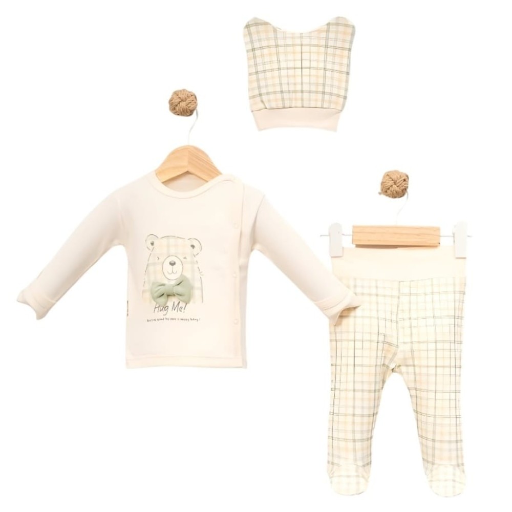 Σετ Νεογέννητο 3Τμχ Για Αγόρι  0-3 Μηνών Εκρού-Πράσινο 