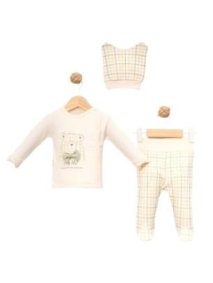 Σετ Νεογέννητο 3Τμχ Για Αγόρι  0-3 Μηνών Εκρού-Πράσινο 