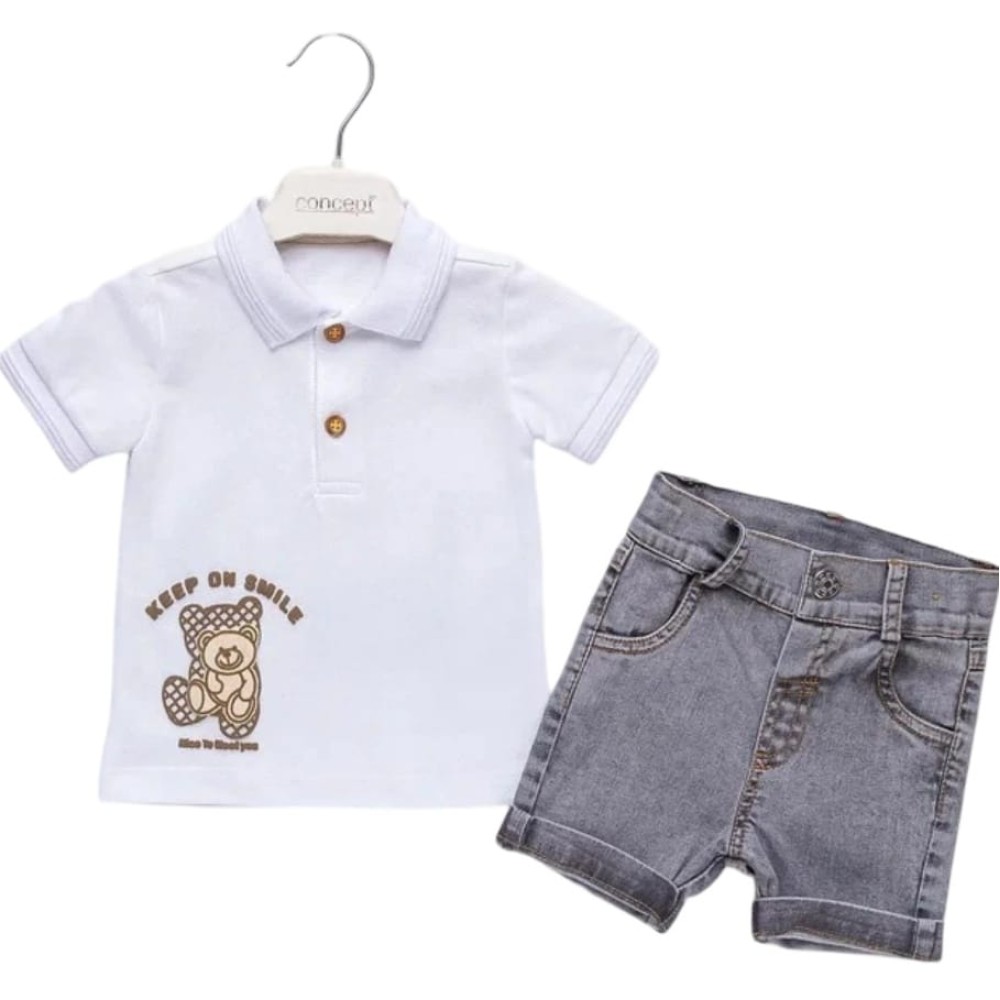 Βρεφικό Σετ Για Αγόρι 6-18 Μηνών Λευκό-Ανθρακί