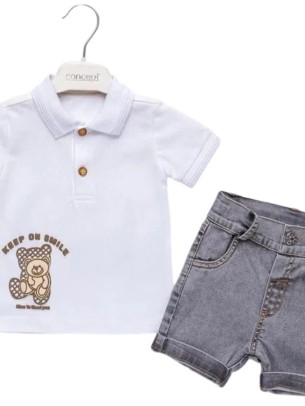 Βρεφικό Σετ Για Αγόρι 6-18 Μηνών Λευκό-Ανθρακί