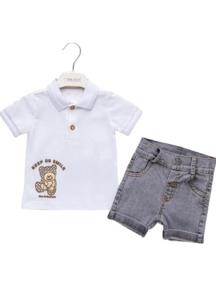 Βρεφικό Σετ Για Αγόρι 6-18 Μηνών Λευκό-Ανθρακί