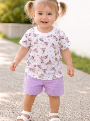 Bρεφικό Σετ Για Κορίτσι 6-24 Μηνών Λευκό -  Μωβ