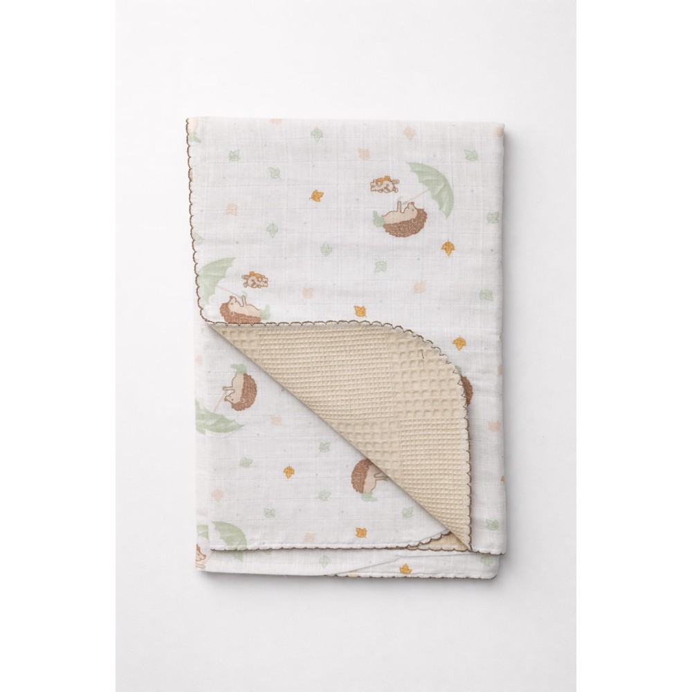 Βρεφική Κουβέρτα Αγκαλιάς Μουσελίνα - Πικέ Λευκό-Πράσινο