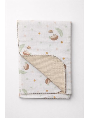 Βρεφική Κουβέρτα Αγκαλιάς Μουσελίνα - Πικέ Λευκό-Πράσινο