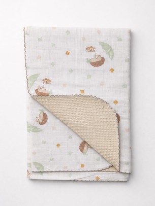 Βρεφική Κουβέρτα Αγκαλιάς Μουσελίνα - Πικέ Λευκό-Πράσινο