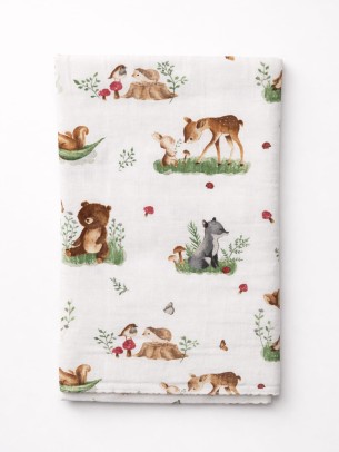 Βρεφική Κουβέρτα Αγκαλιάς Μουσελίνα  Λευκό-Πράσινο