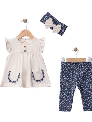 Βρεφικό Σετ Για Κορίτσι 9-36 Μηνών Εκρού-Σκούρο Μπλε