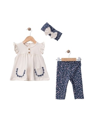 Βρεφικό Σετ Για Κορίτσι 9-36 Μηνών Εκρού-Σκούρο Μπλε