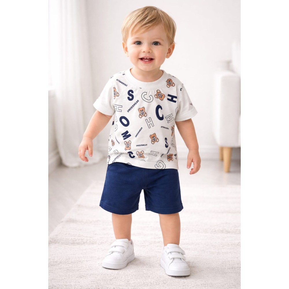 Βρεφικό Σετ Για Αγόρι 9-24 Μηνών Λευκό-Σκούρο Μπλε