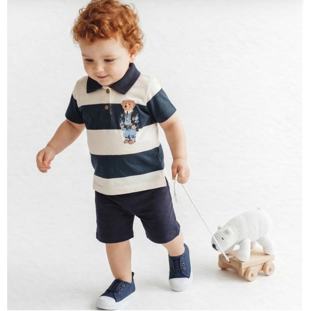 Βρεφικό Σετ Για Αγόρι 9-36 Μηνών Λευκό-Σκούρο Μπλε