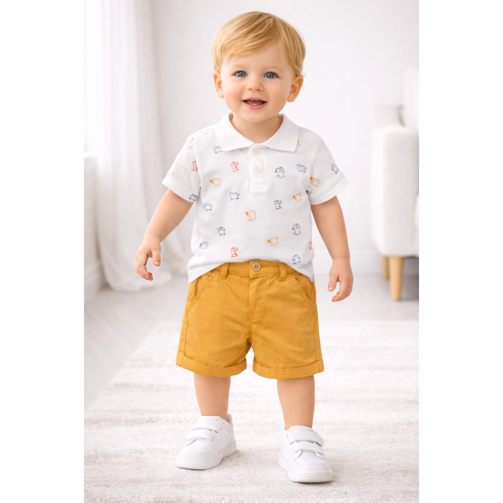 Βρεφικό Σετ Για Αγόρι 6-24 Μηνών Λευκό-Μουσταρδί