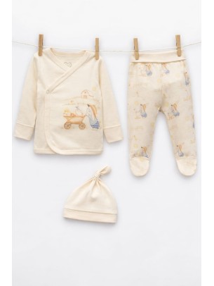 Σετ Νεογέννητο 3Τμχ Για Αγόρι 0-3 Μηνών Εκρού