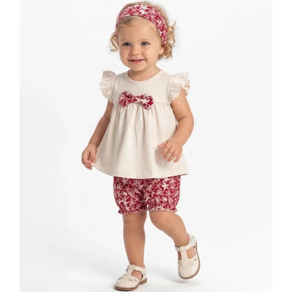 Βρεφικό Σετ 3Τμχ Για Κορίτσι 9-36 Μηνών Εκρού-Κόκκινο