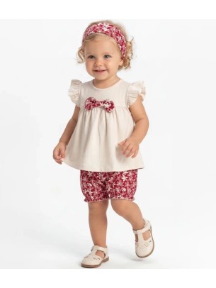 Βρεφικό Σετ 3Τμχ Για Κορίτσι 9-36 Μηνών Εκρού-Κόκκινο