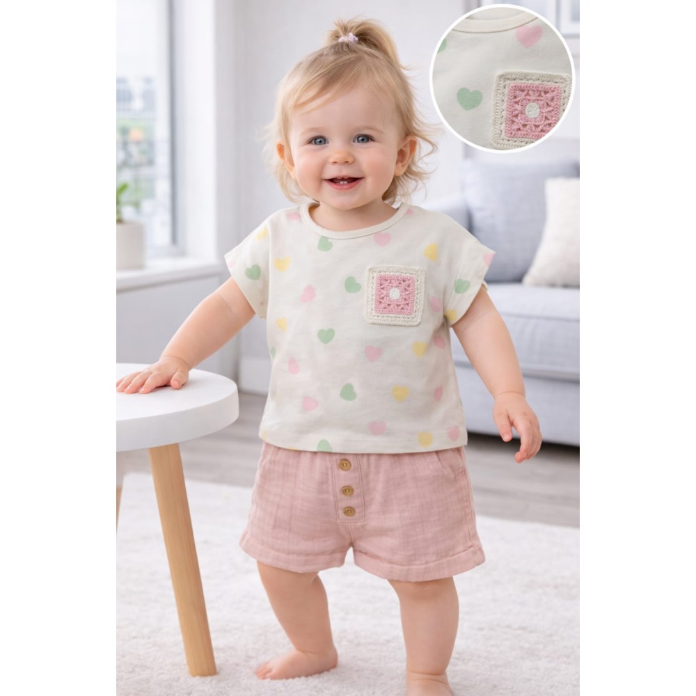 Βρεφικό Σετ Για Κορίτσι 9-36 Μηνών Εκρού-Ροζ