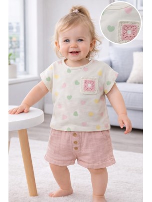 Βρεφικό Σετ Για Κορίτσι 9-36 Μηνών Εκρού-Ροζ