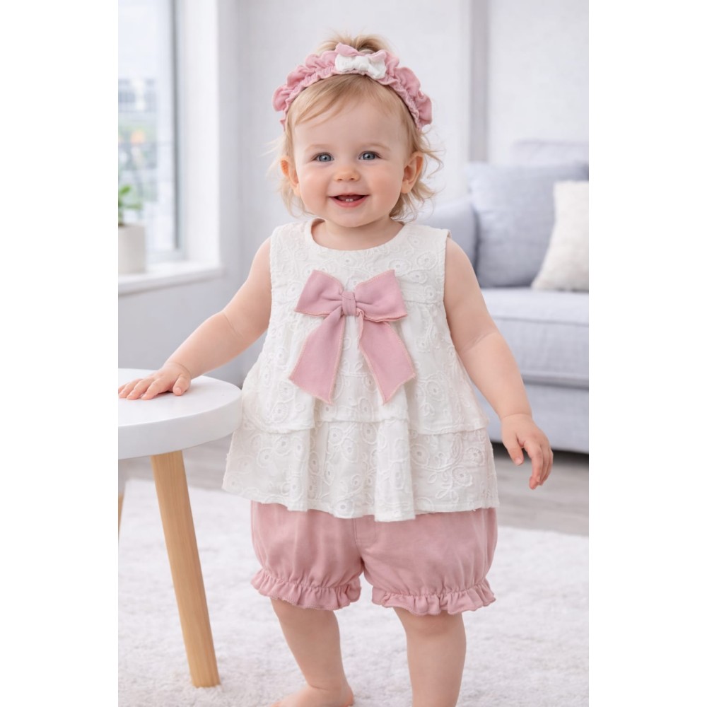 Βρεφικό Σετ 3Τμχ Για Κορίτσι 6-18 Μηνών Λευκό-Ροζ