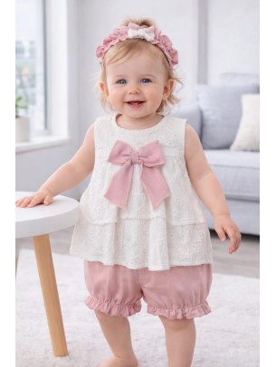 Βρεφικό Σετ 3Τμχ Για Κορίτσι 6-18 Μηνών Λευκό-Ροζ