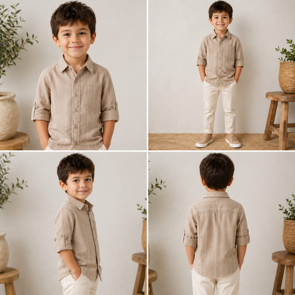 Παιδικό Πουκάμισο Για Αγόρι 3-8 Χρονών Μπεζ