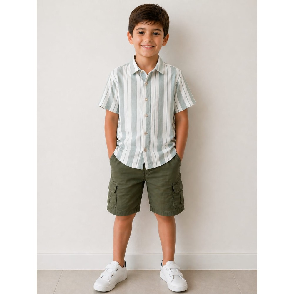 Παιδικό Πουκάμισο Για Αγόρι 3-8 Χρονών Λευκό-Πράσινο
