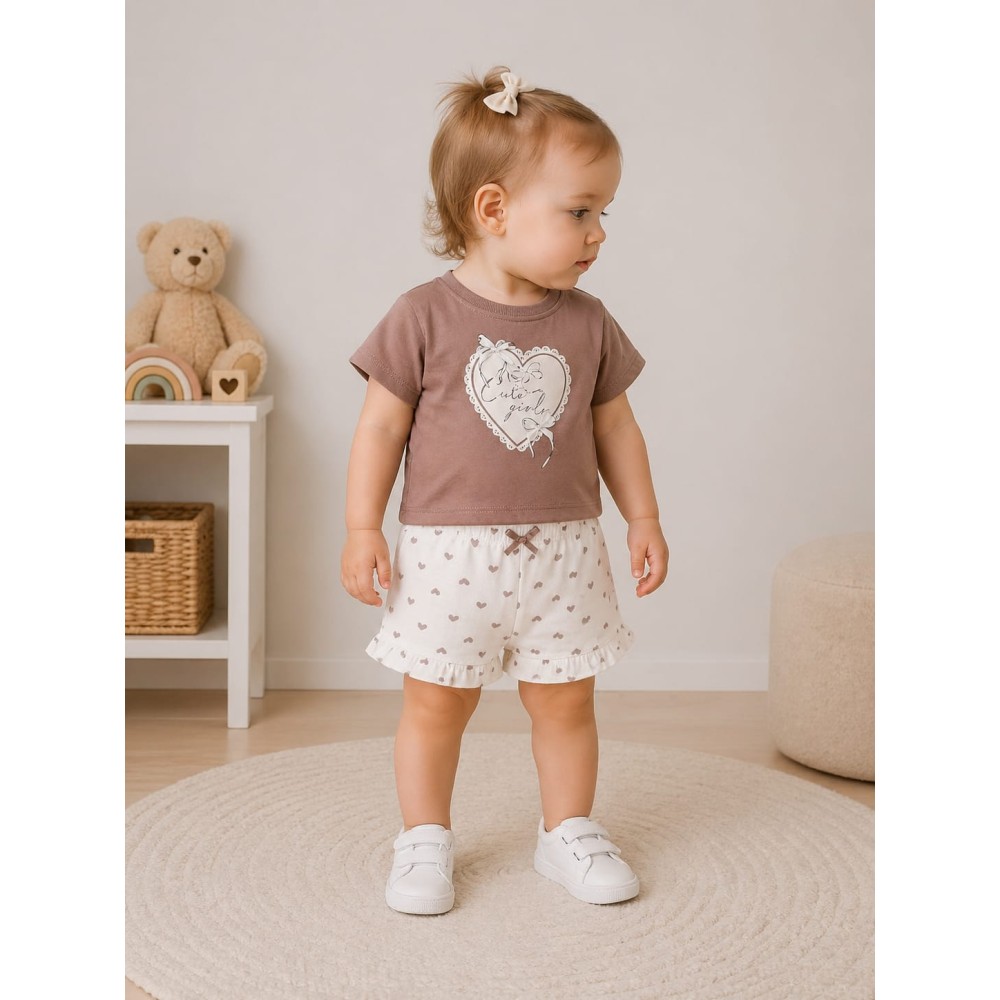 Βρεφικό Σετ Για Κορίτσι 6-18 Μηνών Καφέ- Λευκό