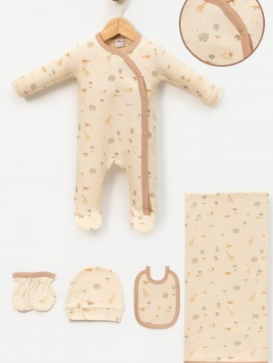 Σετ Νεογεννητο Για Αγορι Εκρου Καφε 0-3 Μηνων