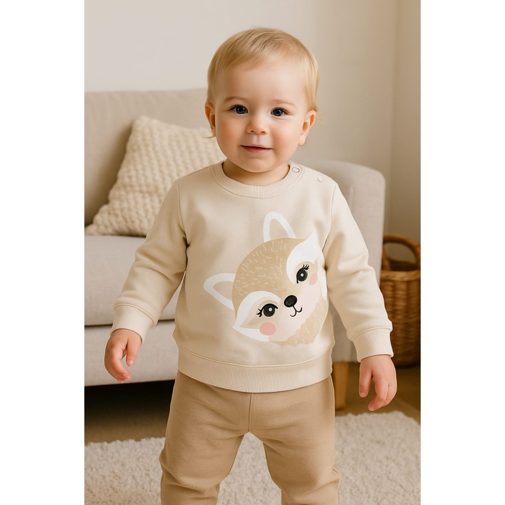 Βρεφικό Φούτερ για Κορίτσι 12-30 Μηνών Εκρού