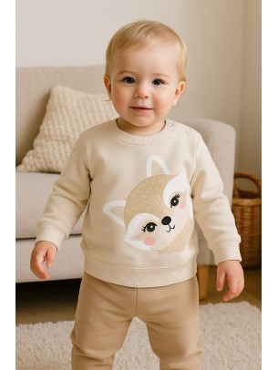 Βρεφικό Φούτερ για Κορίτσι 12-30 Μηνών Εκρού