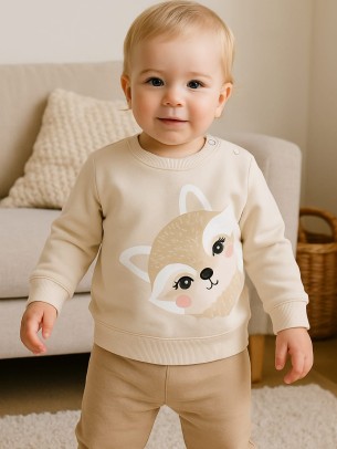 Βρεφικό Φούτερ για Κορίτσι 12-30 Μηνών Εκρού