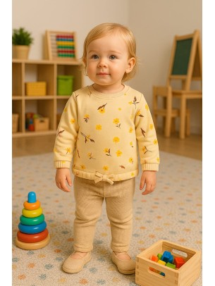 Βρεφικό Φούτερ με Φλίς για Κορίτσι 6-24 Μηνών Κρέμ