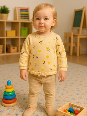 Βρεφικό Φούτερ με Φλίς για Κορίτσι 6-24 Μηνών Κρέμ