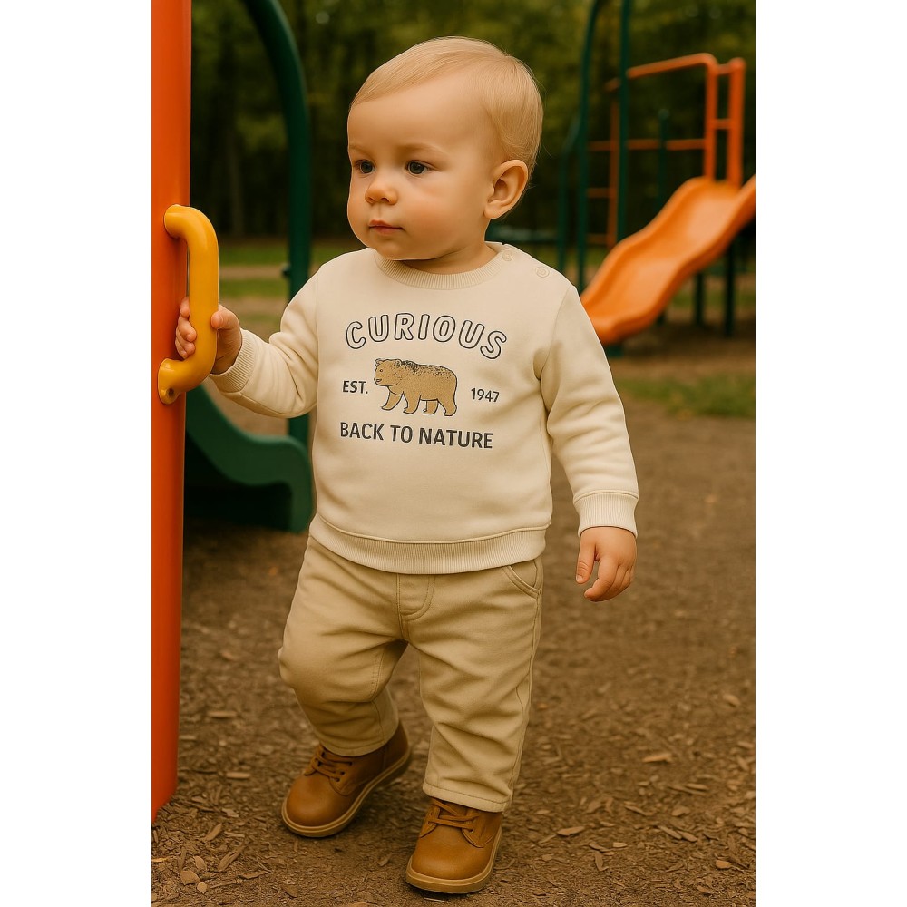 Βρεφικό Φούτερ Φλίζ για Αγόρι 6-18 Μηνών Ανοιχτό Καφε