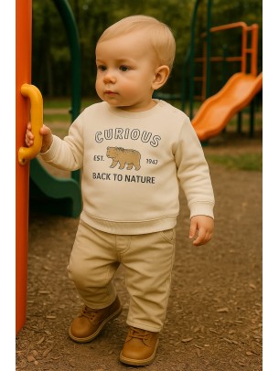 Βρεφικό Φούτερ Φλίζ για Αγόρι 6-18 Μηνών Ανοιχτό Καφε