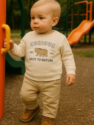 Βρεφικό Φούτερ Φλίζ για Αγόρι 6-18 Μηνών Ανοιχτό Καφε