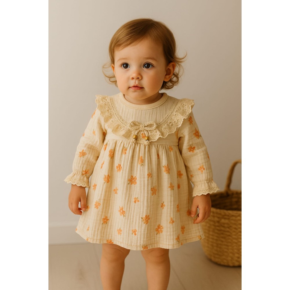 Βρεφικό Φόρεμα 9-24 Μηνών Εκρού