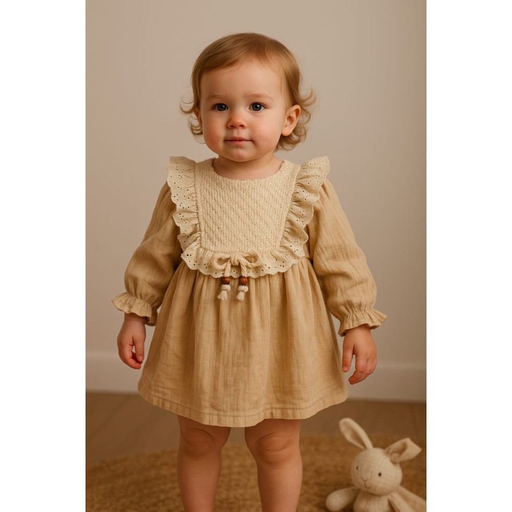 Βρεφικό Φόρεμα 9-24 Μηνών Ανοιχτό Καφέ