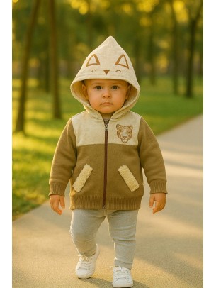 Βρεφική Ζακέτα  με Φλίς για Αγόρι 6-18 Μηνών Καφέ